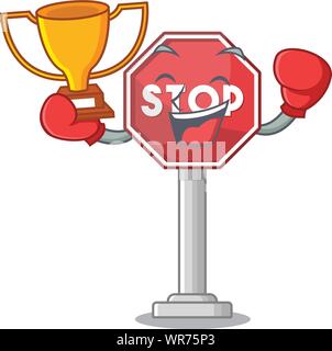Boxing winner sign stop isolated with the cartoon Stock Vector