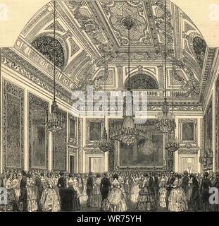 The Grand Saloon at Devonshire House. London. Society 1850 ILN full page print Stock Photo