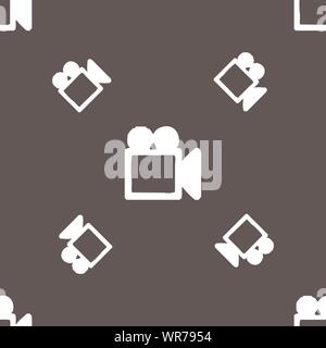 camcorder icon sign. Seamless pattern on a gray background. Vector Stock Vector