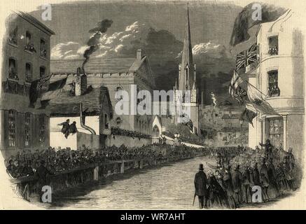 Queen Victoria cortege passing through Woodhouse Lane, Leeds. Yorkshire 1858 Stock Photo