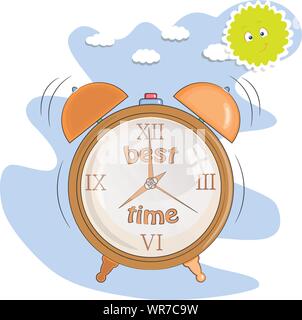 Alarm clock in cartoon style vector illustration. wake-up call, alarm clock is ringing. vector illustration. alarm clock ringing vector illustration. Stock Vector