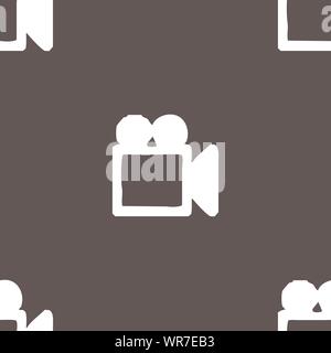 camcorder icon sign. Seamless pattern on a gray background. Vector Stock Vector