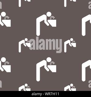 drinking fountain icon sign. Seamless pattern on a gray background. Vector Stock Vector