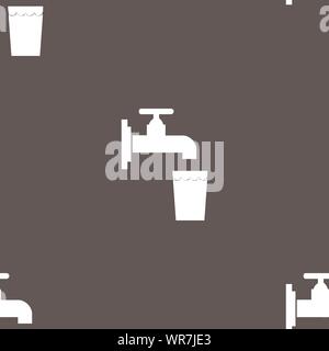 faucet, glass, water icon sign. Seamless pattern on a gray background. Vector Stock Vector