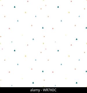 Seamless pattern of hand-drawn small colored triangles on a light background. Illustration for children, room, textile, clothes, cards, wrapping paper Stock Vector