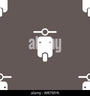 motorcycle icon sign. Seamless pattern on a gray background. Vector Stock Vector