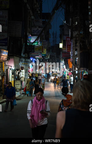 A street at night in Thamel district in Kathmandu, Nepal Stock Photo