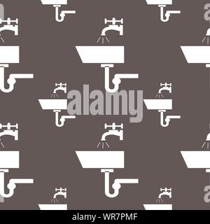 Washbasin icon sign. Seamless pattern on a gray background. Vector Stock Vector