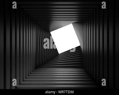Abstract black twisted tunnel interior with white end, parametric geometric background. 3d rendering illustration Stock Photo
