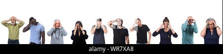 group of men and women with headache Stock Photo