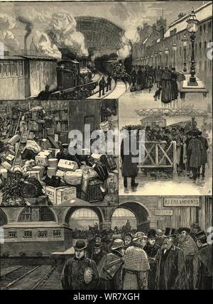 Scotland rail strike. Glasgow St. Enoch Queen-St. Central Stations pickets 1891 Stock Photo