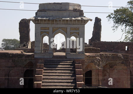 View of victory tower at Ashrafi Mahal opposite Jami Masjid in Mandu, Madhya Pradesh, India, Asia Stock Photo