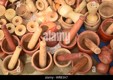 wooden pounders for making paste Stock Photo