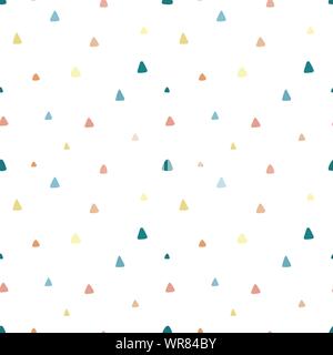 Seamless pattern of hand-drawn colored triangles on a light background. Illustration for children, room, textile, clothes, cards, wrapping paper. Subj Stock Vector