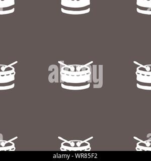 drum icon sign. Seamless pattern on a gray background. Vector Stock Vector