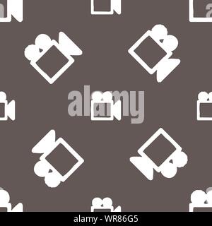 camcorder icon sign. Seamless pattern on a gray background. Vector Stock Vector