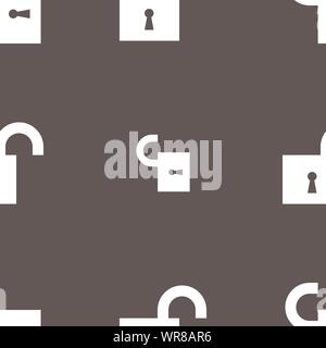 open lock icon sign. Seamless pattern on a gray background. Vector Stock Vector