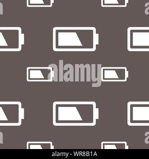 Battery half level icon sign. Seamless pattern on a gray background. Vector Stock Vector