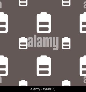 Battery half level, Low electricity icon sign. Seamless pattern on a gray background. Vector Stock Vector