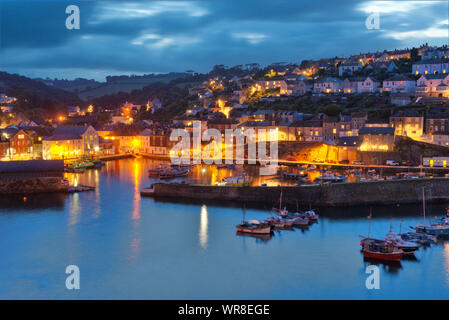 Mevagissey harbour at night. South Cornwall, England, UK Stock Photo