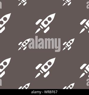 Rocket icon sign. Seamless pattern on a gray background. Vector Stock Vector