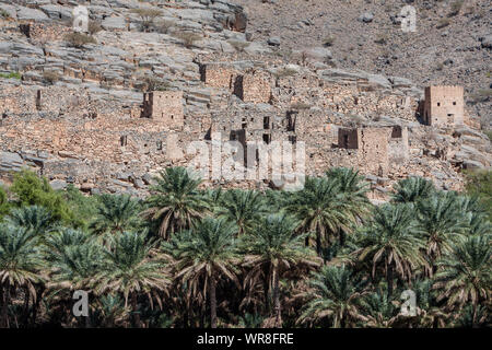 Oman old village with Palms in foreground Stock Photo