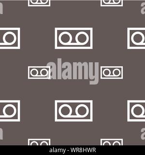 audio cassette icon sign. Seamless pattern on a gray background. Vector Stock Vector