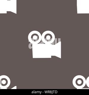 video camera icon sign. Seamless pattern on a gray background. Vector Stock Vector
