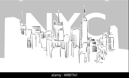 Metropolis Panorama Skyline Vector Sketch. Hand Drawn Illustration on grey background. Stock Vector