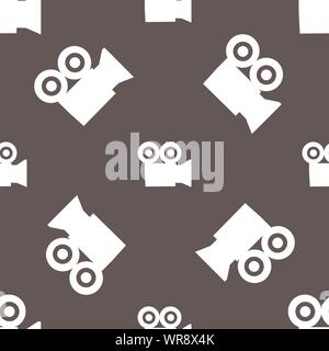 video camera icon sign. Seamless pattern on a gray background. Vector Stock Vector