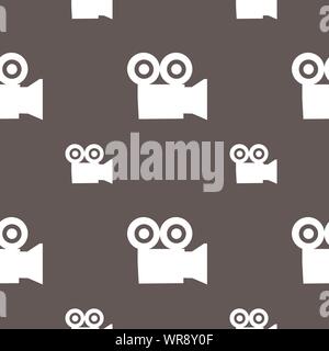 video camera icon sign. Seamless pattern on a gray background. Vector Stock Vector