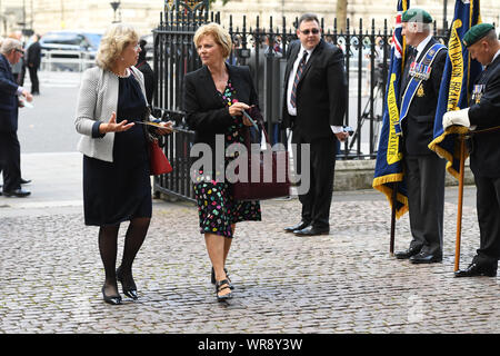 Anna Soubry (right) arrives for a Service of Thanksgiving for the life and work of Lord Ashdown at Westminster Abbey in London. PA Photo. Picture date: Tuesday September 10, 2019. See PA story MEMORIAL Ashdown. Photo credit should read:Kirsty O'Connor/PA Wire Stock Photo
