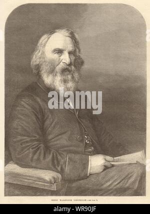 Henry Wadsworth Longfellow. Poets. USA 1869 antique ILN full page print Stock Photo
