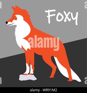 Duo color fox with orange fur and white chest, tail, and paws. Simple side profile of a vixen (vulpes vulpes) looking ahead while standing proud and t Stock Vector