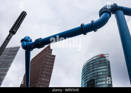 Tall buildings at Potsdamer Platz with water pipes, Berlin, Germany Stock Photo