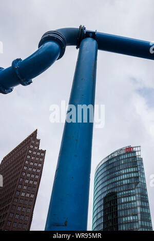 Tall buildings at Potsdamer Platz with water pipes, Berlin, Germany Stock Photo