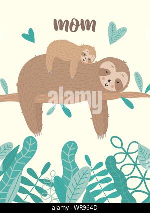 Download Cute sloth happy birthday card cute cartoon vector ...