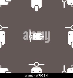 motorcycle icon sign. Seamless pattern on a gray background. Vector Stock Vector
