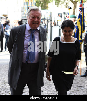 Kenneth Clarke and Baroness Shami Chakrabarti arrive for a Service of Thanksgiving for the life and work of Lord Ashdown at Westminster Abbey in London. PA Photo. Picture date: Tuesday September 10, 2019. See PA story MEMORIAL Ashdown. Photo credit should read:Kirsty O'Connor/PA Wire Stock Photo