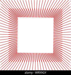 Abstract wireframe with tilted red square frame, formed by curved parallel lines. Minimal, simple graphic asset that can be easily re-shaped and color Stock Vector