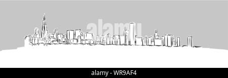 Chicago Panorama Skyline Vector Sketch. Hand Drawn Illustration on grey background. Stock Vector