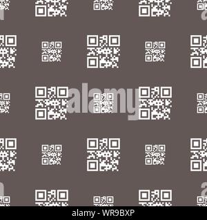 Qr code icon sign. Seamless pattern on a gray background. Vector Stock Vector