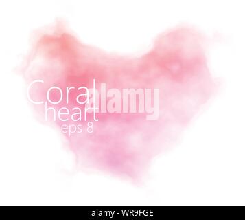 Watercolor heart shape in pink, coral, light salmon. Abstract pastel background with soft blended textures. eps8. Stock Vector