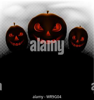 Halloween pumpkins fog on background Stock Vector