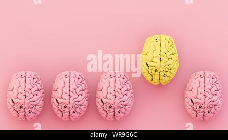 pink brain collection with one yellow 3d rendering Stock Photo