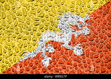 Bhutan national flag made of water drops. Background forecast season concept. Stock Photo