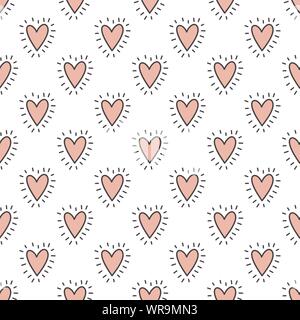 Cute vector baby girl seamless pattern with hand drawn heart