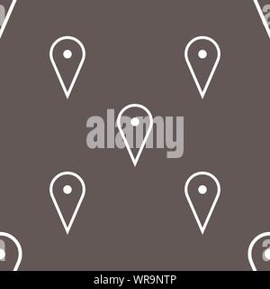 map poiner icon sign. Seamless pattern on a gray background. Vector Stock Vector