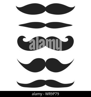 Silhouettes of glasses and a mustache with a beard isolated on white background Stock Vector