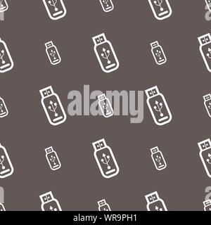 Usb flash drive icon sign. Seamless pattern on a gray background. Vector Stock Vector